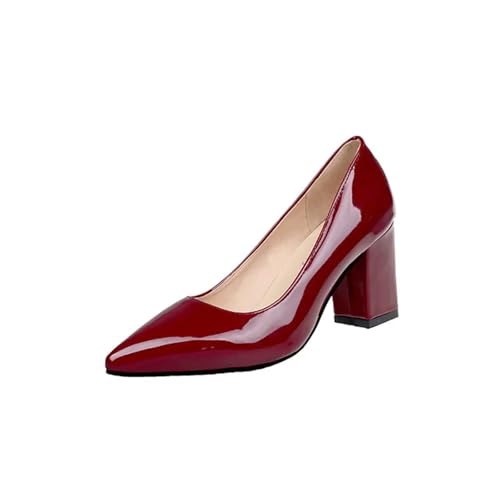 MTKSFDC Brautschuhe Hochhackige Schuhe Damen Spitz Flach Mund Schuhe Mode Schuhe Plus Größe(Wine Red 7.5CM,37) von MTKSFDC