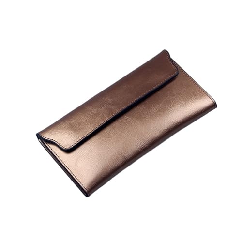 MTKSFDC GeldböRse Damen Echtes Leder Damen Geldbörse Lange Dünne Geldbörse Rindsleder Mehrere Karten Halter Clutch Tasche Standard Geldbörse(Golden) von MTKSFDC