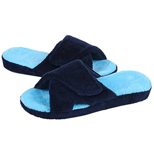 MTKSFDC Schlappen Flauschige Hausschuhe for Damen, verstellbare Hausschuhe mit Fußgewölbeunterstützung aus Frottee, for vier Jahreszeiten, offener Zehenbereich(Blue,40(9.6 inch)) von MTKSFDC