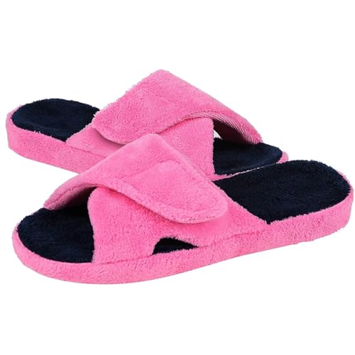 MTKSFDC Schlappen Flauschige Hausschuhe for Damen, verstellbare Hausschuhe mit Fußgewölbeunterstützung aus Frottee, for vier Jahreszeiten, offener Zehenbereich(Rose Red,38(9.2 inch)) von MTKSFDC