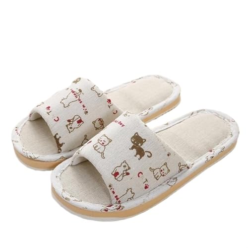 MTKSFDC Schlappen Floral Leinen Hause Hausschuhe Weiche Nicht-slip Schaum Unten Flip-Flops Frühling Herbst Indoor Paar Männer Frauen Gleitet Casual flache Schuhe(C,45) von MTKSFDC