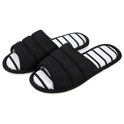 MTKSFDC Schlappen Frauen Baumwolle Hausschuhe Indoor Offene spitze Weiche Hausschuhe Casual Flip Flop Damen Home Slip-on Memory Foam Schlafzimmer Flache schuhe(Black,39-40(9.4-9.6 inch)) von MTKSFDC