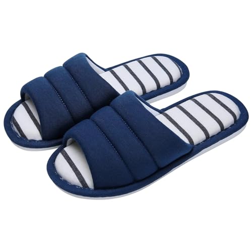 MTKSFDC Schlappen Frauen Baumwolle Hausschuhe Indoor Offene spitze Weiche Hausschuhe Casual Flip Flop Damen Home Slip-on Memory Foam Schlafzimmer Flache schuhe(Blue,39-40(9.4-9.6 inch)) von MTKSFDC