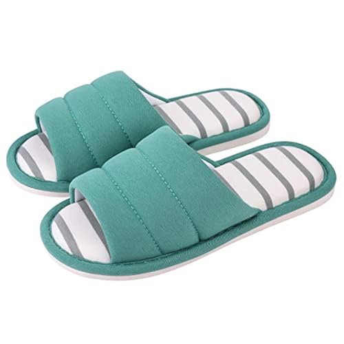 MTKSFDC Schlappen Frauen Baumwolle Hausschuhe Indoor Offene spitze Weiche Hausschuhe Casual Flip Flop Damen Home Slip-on Memory Foam Schlafzimmer Flache schuhe(Dark Green,43-44(10.2-10.4inch)) von MTKSFDC