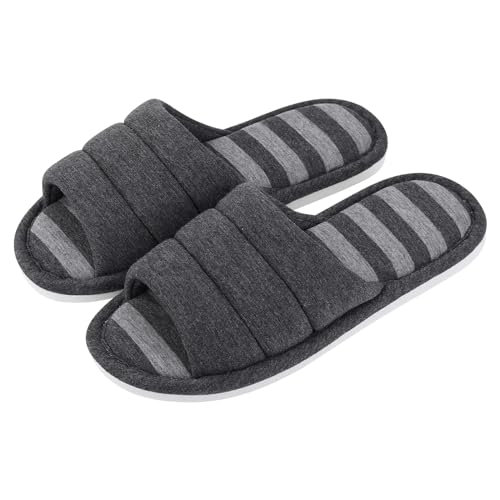 MTKSFDC Schlappen Frauen Baumwolle Hausschuhe Indoor Offene spitze Weiche Hausschuhe Casual Flip Flop Damen Home Slip-on Memory Foam Schlafzimmer Flache schuhe(Dark Grey,39-40(9.4-9.6 inch)) von MTKSFDC