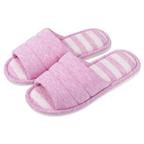 MTKSFDC Schlappen Frauen Baumwolle Hausschuhe Indoor Offene spitze Weiche Hausschuhe Casual Flip Flop Damen Home Slip-on Memory Foam Schlafzimmer Flache schuhe(Dark Pink,39-40(9.4-9.6 inch)) von MTKSFDC
