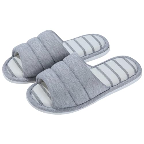 MTKSFDC Schlappen Frauen Baumwolle Hausschuhe Indoor Offene spitze Weiche Hausschuhe Casual Flip Flop Damen Home Slip-on Memory Foam Schlafzimmer Flache schuhe(Light Grey,37-38(9-9.2 inch)) von MTKSFDC