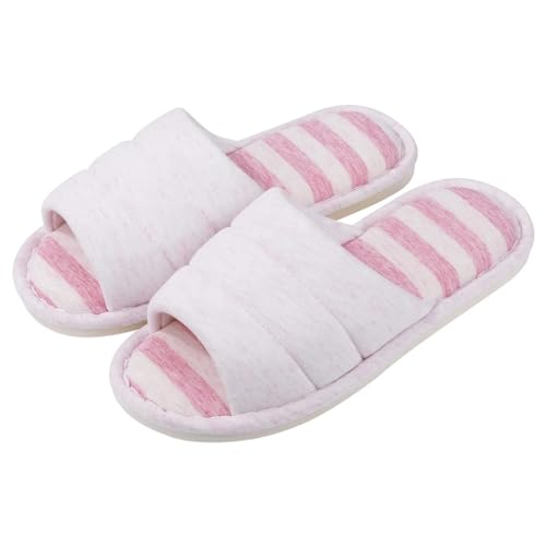 MTKSFDC Schlappen Frauen Baumwolle Hausschuhe Indoor Offene spitze Weiche Hausschuhe Casual Flip Flop Damen Home Slip-on Memory Foam Schlafzimmer Flache schuhe(Light Pink,39-40(9.4-9.6 inch)) von MTKSFDC