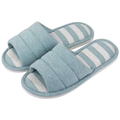 MTKSFDC Schlappen Frauen Baumwolle Hausschuhe Indoor Offene spitze Weiche Hausschuhe Casual Flip Flop Damen Home Slip-on Memory Foam Schlafzimmer Flache schuhe(Light Teal,39-40(9.4-9.6 inch)) von MTKSFDC