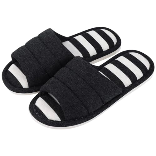 MTKSFDC Schlappen Frauen Baumwolle Hausschuhe Indoor Offene spitze Weiche Hausschuhe Casual Flip Flop Damen Home Slip-on Memory Foam Schlafzimmer Flache schuhe(Matt Black,39-40(9.4-9.6 inch)) von MTKSFDC