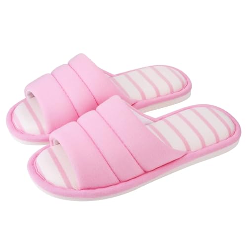 MTKSFDC Schlappen Frauen Baumwolle Hausschuhe Indoor Offene spitze Weiche Hausschuhe Casual Flip Flop Damen Home Slip-on Memory Foam Schlafzimmer Flache schuhe(Pink,41-42(9.8-10 inch)) von MTKSFDC
