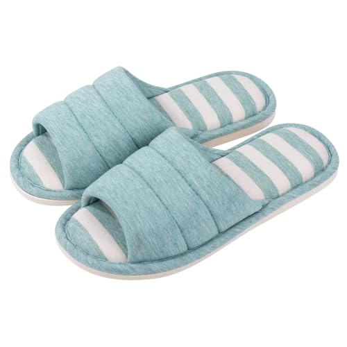 MTKSFDC Schlappen Frauen Baumwolle Hausschuhe Indoor Offene spitze Weiche Hausschuhe Casual Flip Flop Damen Home Slip-on Memory Foam Schlafzimmer Flache schuhe(Teal,43-44(10.2-10.4inch)) von MTKSFDC