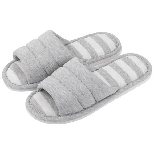 MTKSFDC Schlappen Frauen Baumwolle Hausschuhe Indoor Offene spitze Weiche Hausschuhe Casual Flip Flop Damen Home Slip-on Memory Foam Schlafzimmer Flache schuhe(Update Grey,33-34(8.2-8.4 inch)) von MTKSFDC