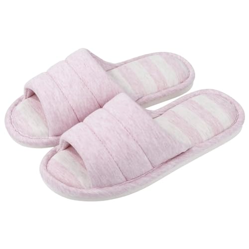 MTKSFDC Schlappen Frauen Baumwolle Hausschuhe Indoor Offene spitze Weiche Hausschuhe Casual Flip Flop Damen Home Slip-on Memory Foam Schlafzimmer Flache schuhe(Update Pink,33-34(8.2-8.4 inch)) von MTKSFDC