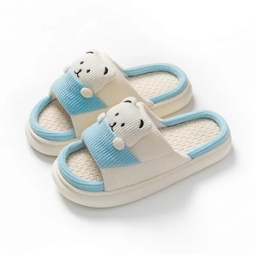 MTKSFDC Schlappen Frühling Sommer Bowknot Hausschuhe for Frauen Hause Hausschuhe Licht Damen Flip-Flops Schuhe Frau Dicke Sohle Flache Leinen Sandalen(A-Blue,40-41) von MTKSFDC