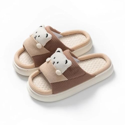 MTKSFDC Schlappen Frühling Sommer Bowknot Hausschuhe for Frauen Hause Hausschuhe Licht Damen Flip-Flops Schuhe Frau Dicke Sohle Flache Leinen Sandalen(A-Brown,40-41) von MTKSFDC