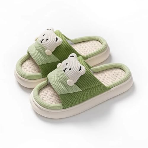 MTKSFDC Schlappen Frühling Sommer Bowknot Hausschuhe for Frauen Hause Hausschuhe Licht Damen Flip-Flops Schuhe Frau Dicke Sohle Flache Leinen Sandalen(A-Green,38-39) von MTKSFDC