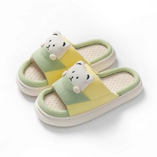 MTKSFDC Schlappen Frühling Sommer Bowknot Hausschuhe for Frauen Hause Hausschuhe Licht Damen Flip-Flops Schuhe Frau Dicke Sohle Flache Leinen Sandalen(A-Yellow,40-41) von MTKSFDC