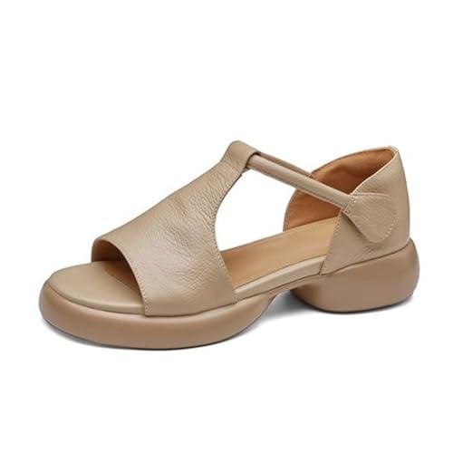 Damen-Plateausandalen aus superweichem PU-Leder mit Fußgewölbeunterstützung, Bequeme, Elegante Sandalen for 2025 mit verstellbarem Knöchelriemen(Brown,38 EU) von MTNBHH