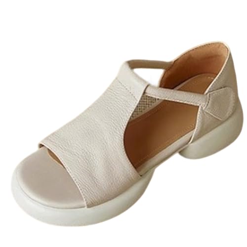 Damen-Plateausandalen aus superweichem PU-Leder mit Fußgewölbeunterstützung, Bequeme, Elegante Sandalen for 2025 mit verstellbarem Knöchelriemen(White,40 EU) von MTNBHH