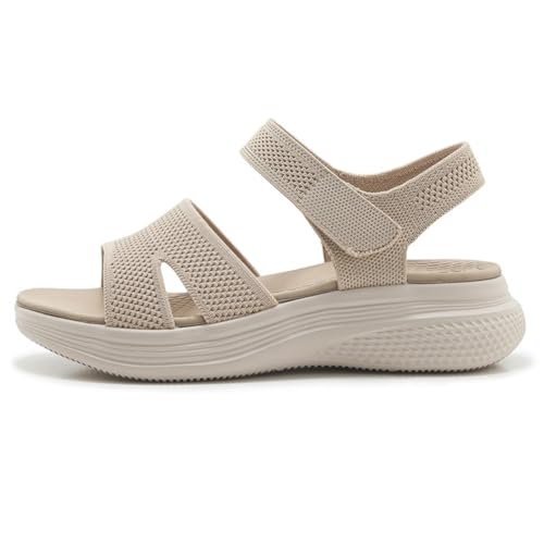 Keil-Plateau-Sandalen for Damen mit Fußgewölbeunterstützung, offene Zehenpartie, Knöchel, Sommer, Freizeit, Sport, rutschfest, Strand, bequem, Plantarfasziitis(Beige,41 EU) von MTNBHH
