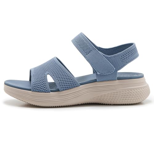 Keil-Plateau-Sandalen for Damen mit Fußgewölbeunterstützung, offene Zehenpartie, Knöchel, Sommer, Freizeit, Sport, rutschfest, Strand, bequem, Plantarfasziitis(Blue,41 EU) von MTNBHH
