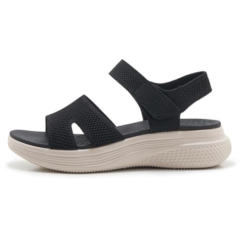 Keil-Plateau-Sandalen for Damen mit Fußgewölbeunterstützung, offene Zehenpartie, Knöchel, Sommer, Freizeit, Sport, rutschfest, Strand, bequem, Plantarfasziitis(Noir,42 EU) von MTNBHH
