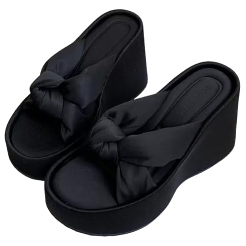 Modische Schwarze Keilsandalen for Damen mit 9 cm Höhenzunahme, Bequeme, Elegante Slipper for den Sommer, rutschfeste Plateausandalen(Noir,38 EU) von MTNBHH