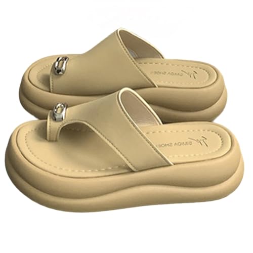 Plateausandalen for Damen mit Fußgewölbeunterstützung, rutschfeste und leichte Slip-On-Sandalen, Bequeme Flip-Flops aus PU-Leder(Brown,36 EU) von MTNBHH