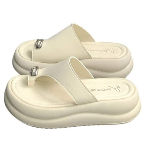 Plateausandalen for Damen mit Fußgewölbeunterstützung, rutschfeste und leichte Slip-On-Sandalen, Bequeme Flip-Flops aus PU-Leder(White,39 EU) von MTNBHH