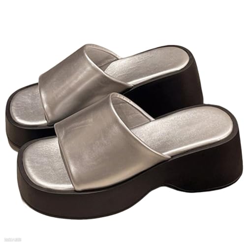 Platform Sandals for Women 2025 Summer Black Open Toe Sandals with Arch Support Comfortable Plantar Fasciitis Summer Beach Walking Slide(Silver,40 EU) von MTNBHH