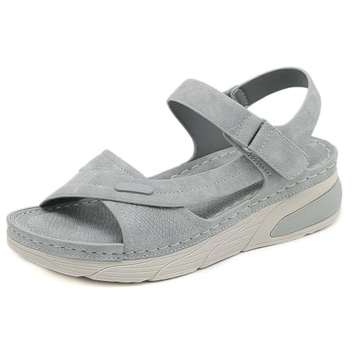 Sandalen for Damen mit Fußgewölbeunterstützung, 2025 Lässige, sportliche, leichte Plateausandalen mit Keilabsatz, Bequeme Damenschuhe in großen Größen(Gray,40 EU) von MTNBHH