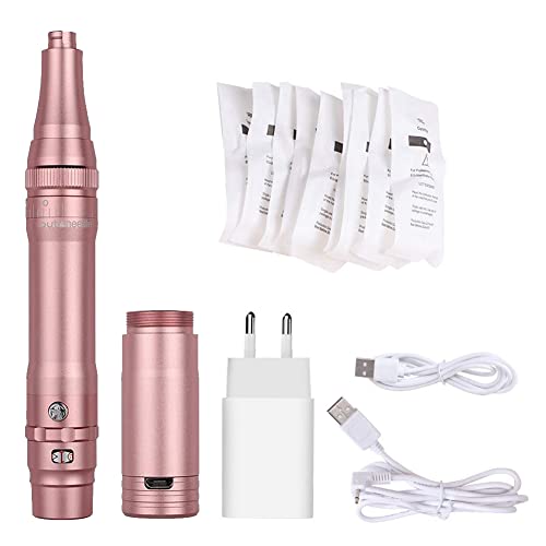 MTSM Kabellos Permanent Make up Maschine Stift Tattoo Rotary Maschine,Augenbraue Microblading Pen 10 Stück Nadeln Tätowierungsstift für Lip Eyeliner Haaransatz A950 (Roségold) von MTSM