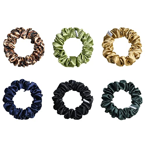 MTSNOO Seiden-Haargummis, 100 % reine Maulbeere, 22 Momme, 6 Stück, für Haarschlaf, mit Gummiband, Mini-Seide, lockiges Haargummi-Set für Frauen und Mädchen, Marineblau Oliv DGreen Blk MTSNOO Seiden-Haargummis, 100 % reine Maulbeere, 22 Momme, 6 Stück, für Haarschlaf, mit Gummiband, Mini-Seide, lockiges Haargummi-Set für Frauen und Mädchen, Marineblau Oliv DGreen Blk von MTSNOO