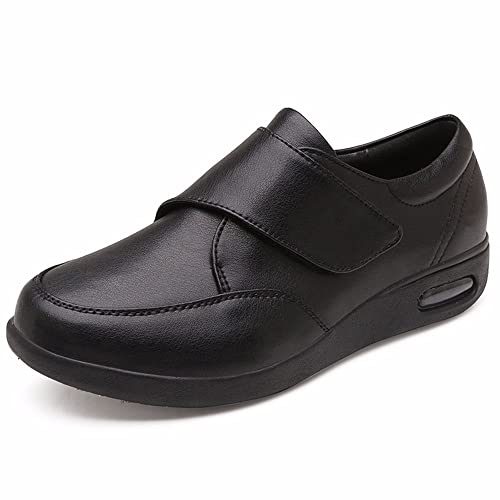 MTSS Diabetiker Schuhe Herren Extra Weit Winter Für Geschwollene Füße, Damen Lederschuhe Senioren Schuhe Gesundheitsschuhe Mit Klettverschluss, Wanderschuhe Edema-Schuhe Verbandsschuhe Black-46 von MTSS