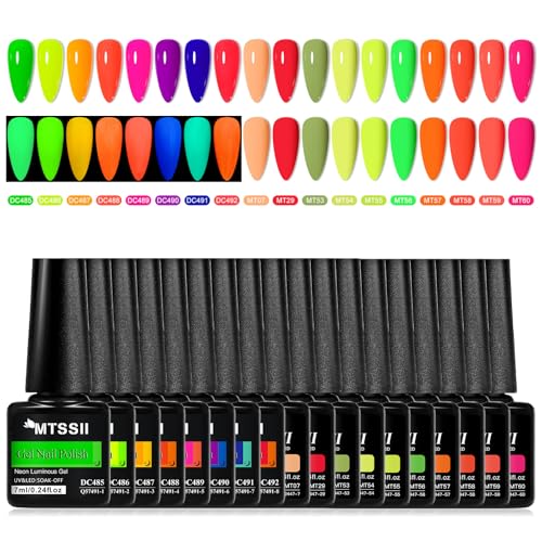 MTSSII Gel Nagellack Set Glow in Dark UV Nagellack 18 Stück Shellac Gellack Set Fluoreszierende Glow in the Dark Effekt Soak Off Pink Blau Grün Gellack Geschenke für Frauen von MTSSII