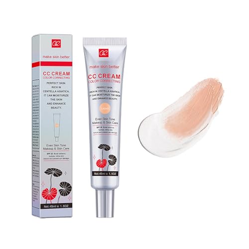 MTUVKGT CC Cream mit Centella Asiatica, leichte CC-Creme zur Farbkorrektur, Ebenmäßige Foundation mit LSF 25, Volle Deckkraft, unsichtbare Poren, Gesichts-Concealer für Damen-Make-up (01 Hell) von MTUVKGT