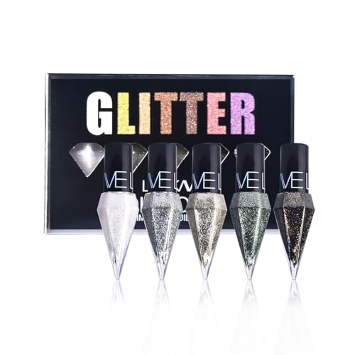 MTUVKGT Diamond Liquid Glitter Eyeliner Set, 5 Farben Metallisch Flüssiger Glitzer Lidschatten, Lang Anhaltender Wasserfester Schimmernder Lidschatten, Funkelndes Augen Schminke (12L-02) von MTUVKGT