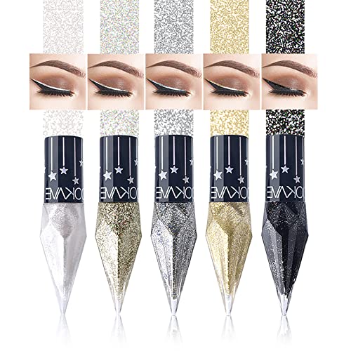 MTUVKGT Diamond Liquid Glitter Eyeshadow Eyeliner Set, 5 Farben Metallisch Flüssiger Glitzer Lidschatten, Lang Anhaltender Wasserfester Schimmernder Lidschatten, Funkelndes Augen Schminke (48E) von MTUVKGT