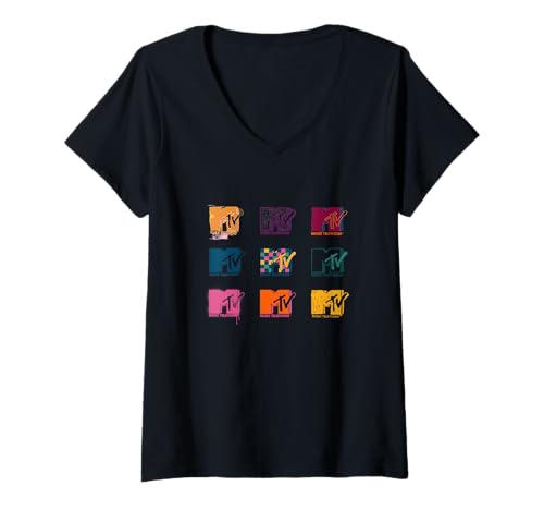 Damen MTV Grunge Logo Set With Bold 90s Variants T-Shirt mit V-Ausschnitt von MTV