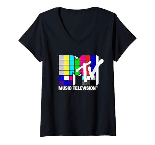 Damen MTV Rubix Cube Logo T-Shirt mit V-Ausschnitt von MTV