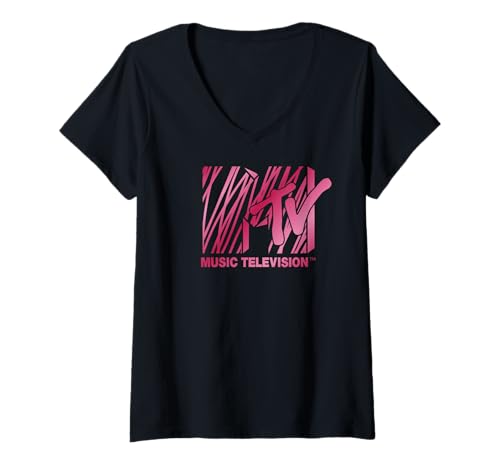 Damen MTV Scribble-Logo T-Shirt mit V-Ausschnitt von MTV