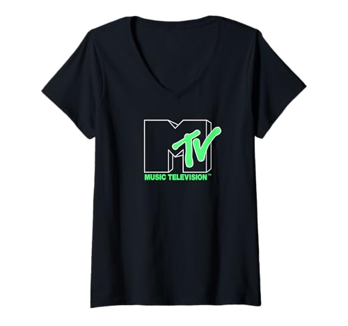 Damen MTV Space Walk Front Back Logo T-Shirt mit V-Ausschnitt von MTV