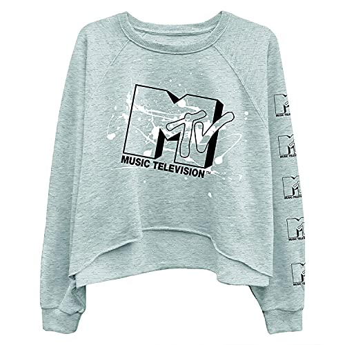 MTV Damen Langarmshirt – I Want My Logo Oversized Raglan-Fleece, grau meliert, Mittel von MTV