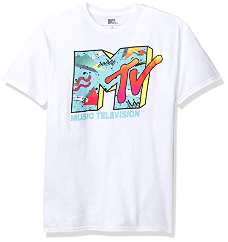 MTV Herren Logo T-Shirt, Retro, Weiß, Klein von MTV