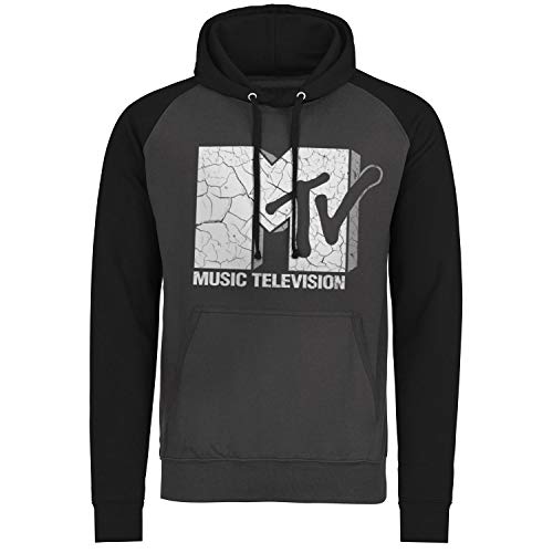 MTV Offizielles Lizenzprodukt Cracked Logo Baseball Kapuzenpullover (Dunkelgrau - Schwarz), M von MTV