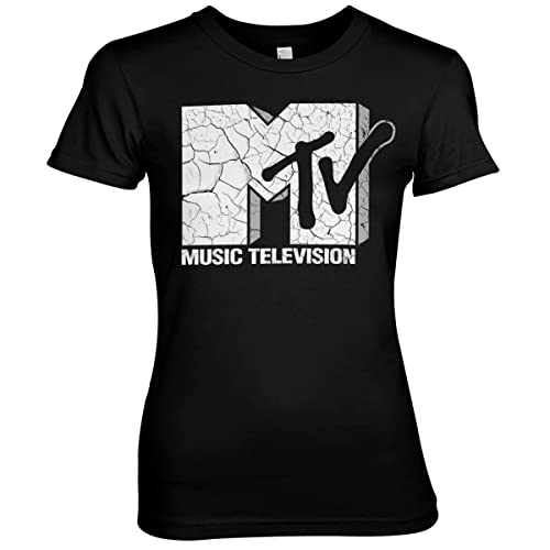 MTV Offizielles Lizenzprodukt Cracked Logo Damen T-Shirt (Schwarz), XL von MTV