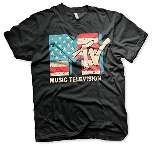 MTV Offizielles Lizenzprodukt Distressed USA-Flag Herren T-Shirt (Schwarz), XX-Large von MTV