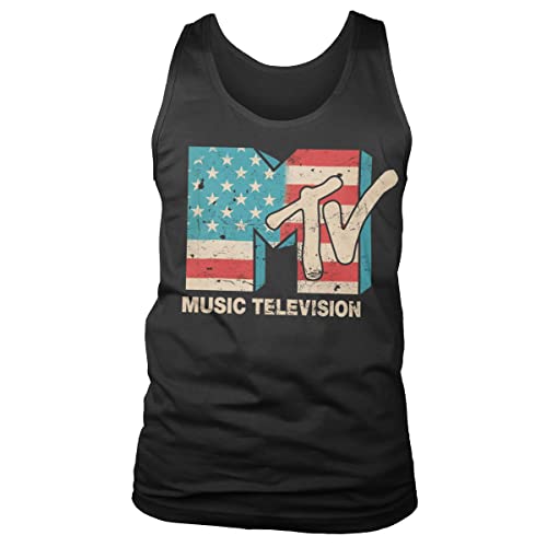 MTV Offizielles Lizenzprodukt Distressed USA-Flag Herren Tank Top Weste Vest (Schwarz), M von MTV