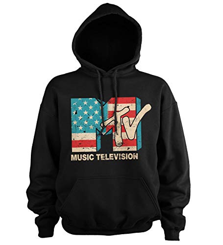 MTV Offizielles Lizenzprodukt Distressed USA-Flag Kapuzenpullover (Schwarz), L von MTV